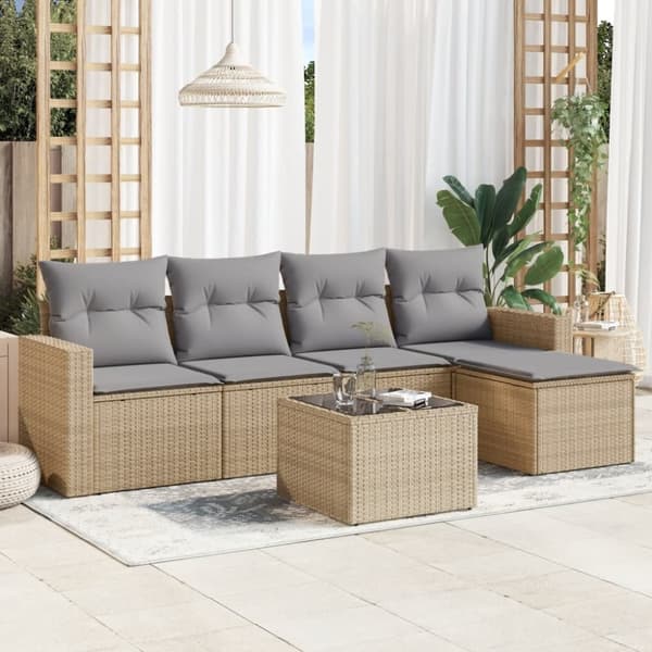vidaXL sofasæt til haven 6 dele med hynder polyrattan beige