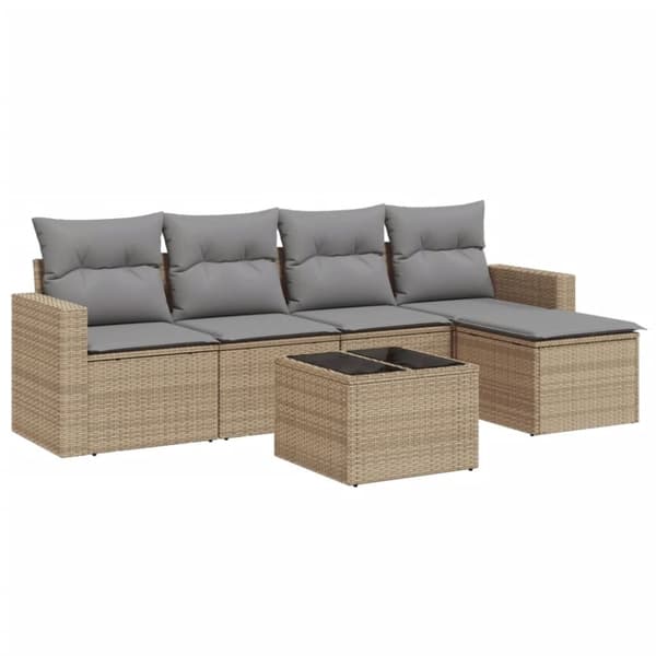 vidaXL sofasæt til haven 6 dele med hynder polyrattan beige