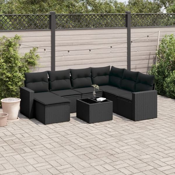 vidaXL sofasæt til haven 8 dele med hynder polyrattan sort