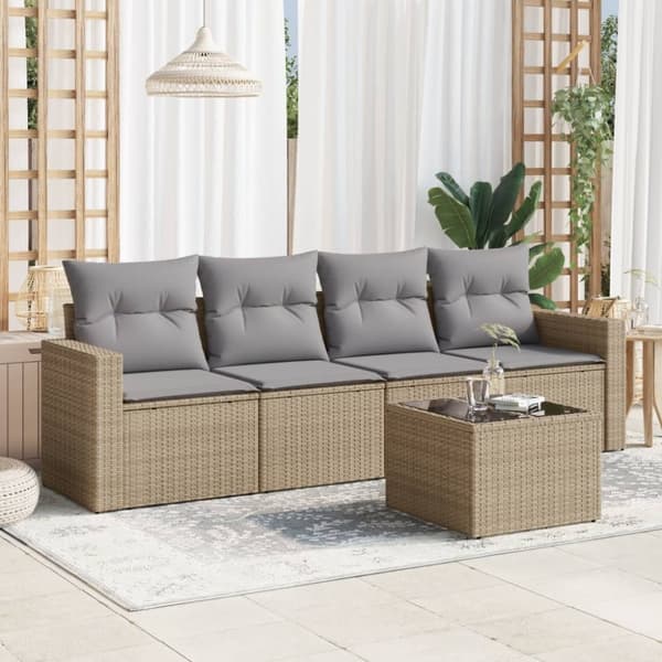 vidaXL sofasæt til haven 5 dele med hynder polyrattan beige