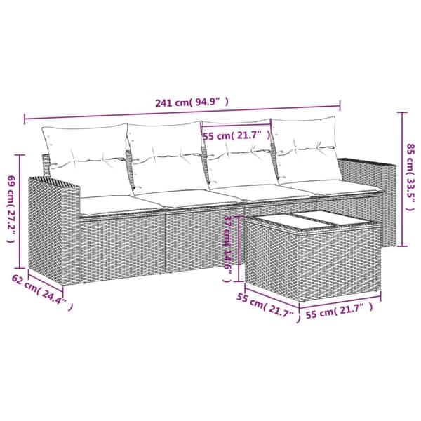 vidaXL sofasæt til haven 5 dele med hynder polyrattan beige