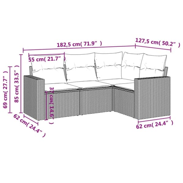 vidaXL sofasæt til haven 4 dele med hynder polyrattan beige