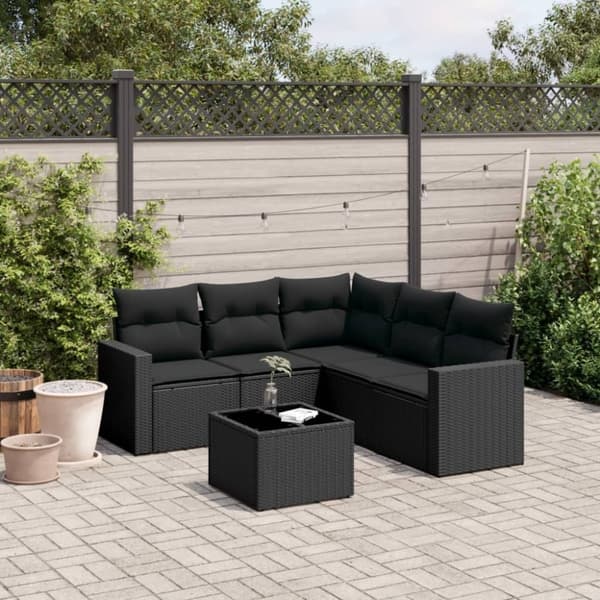 vidaXL sofasæt til haven 6 dele med hynder polyrattan sort