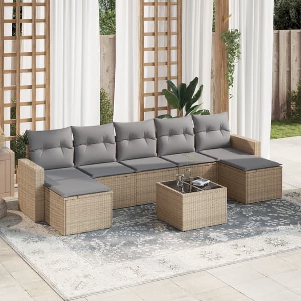 vidaXL sofasæt til haven 8 dele med hynder polyrattan beige