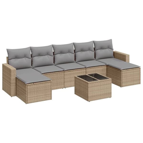 vidaXL sofasæt til haven 8 dele med hynder polyrattan beige