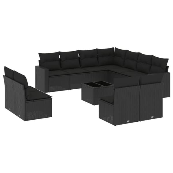vidaXL Loungegrupp med dynor 12 delar svart konstrotting