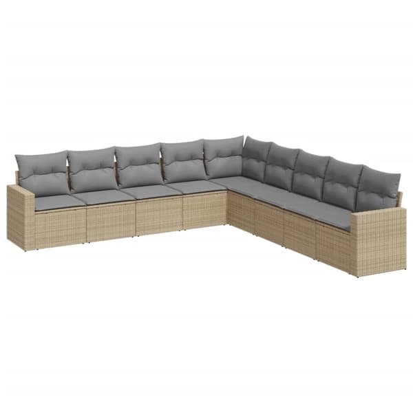 vidaXL Soffgrupp för trädgården med dynor 9 delar beige konstrotting