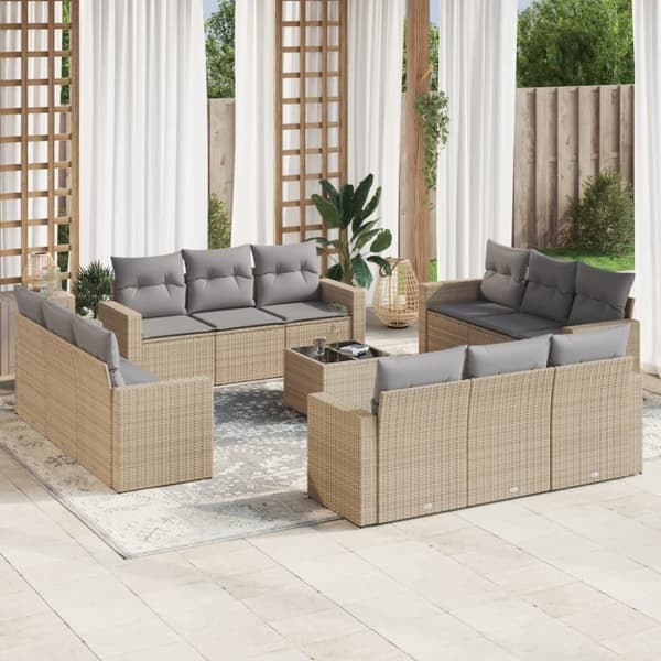 vidaXL sofasæt til haven 13 dele med hynder polyrattan beige