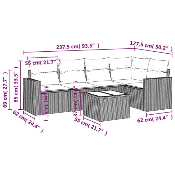 vidaXL sofasæt til haven 6 dele med hynder polyrattan beige