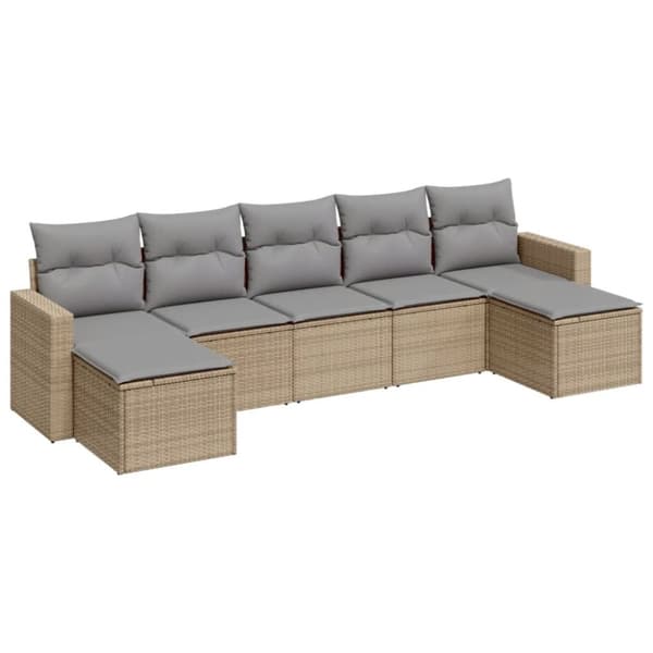vidaXL sofasæt til haven 7 dele med hynder polyrattan beige
