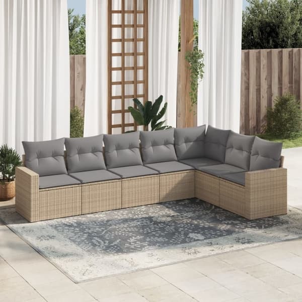 vidaXL sofasæt til haven 7 dele med hynder polyrattan beige