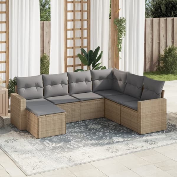 vidaXL sofasæt til haven 7 dele med hynder polyrattan beige