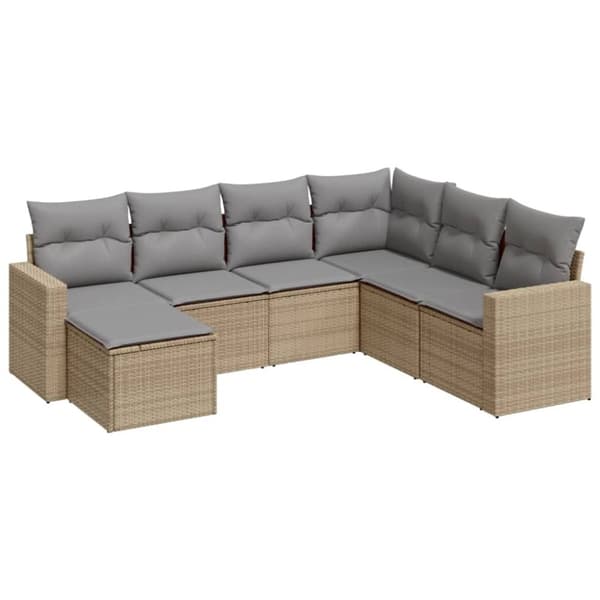 vidaXL sofasæt til haven 7 dele med hynder polyrattan beige