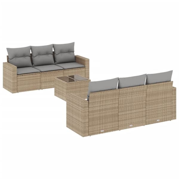 vidaXL sofasæt til haven 7 dele med hynder polyrattan beige