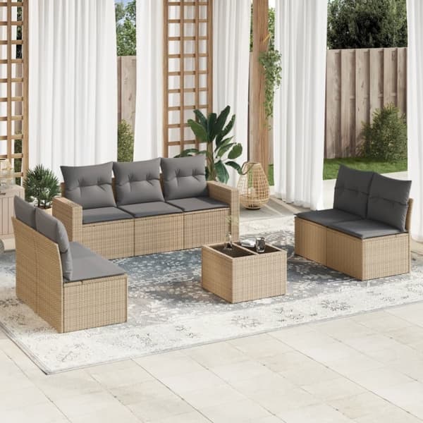 vidaXL sofasæt til haven 8 dele med hynder polyrattan beige