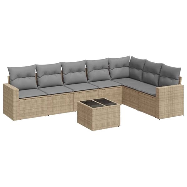 vidaXL sofasæt til haven 8 dele med hynder polyrattan beige