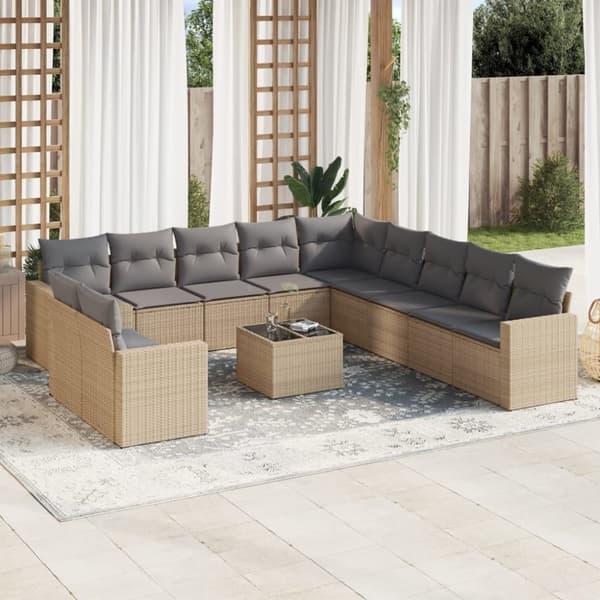 vidaXL sofasæt til haven 12 dele med hynder polyrattan beige