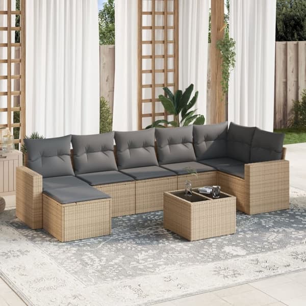 vidaXL sofasæt til haven 8 dele med hynder polyrattan beige