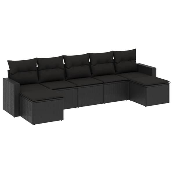 vidaXL sofasæt til haven 7 dele med hynder polyrattan sort