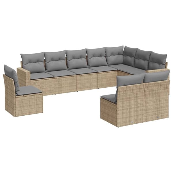 vidaXL Soffgrupp för trädgård med dynor 10 delar beige konstrotting