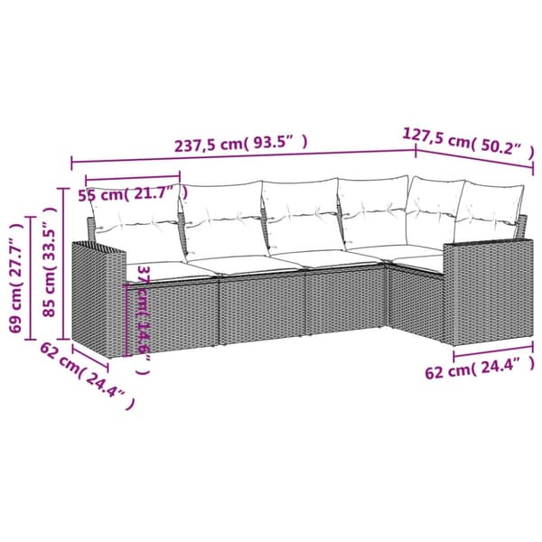 vidaXL sofasæt til haven 5 dele med hynder polyrattan beige