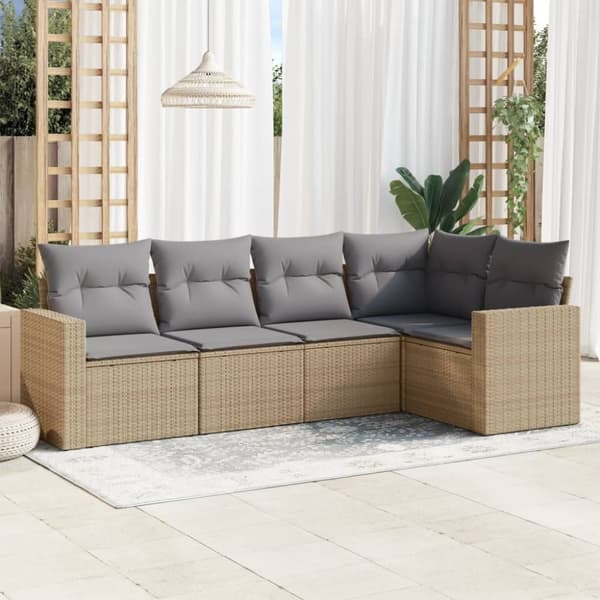 vidaXL sofasæt til haven 5 dele med hynder polyrattan beige