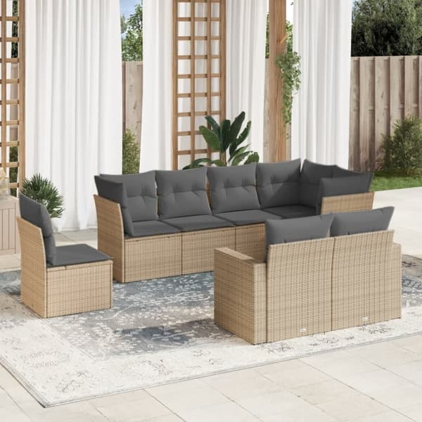 vidaXL sofasæt til haven 8 dele med hynder polyrattan beige