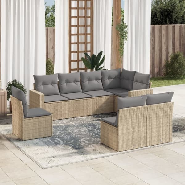 vidaXL sofasæt til haven 8 dele med hynder polyrattan beige