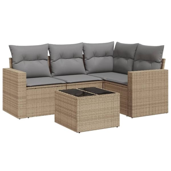 vidaXL Soffgrupp för trädgården med dynor 5 delar beige konstrotting