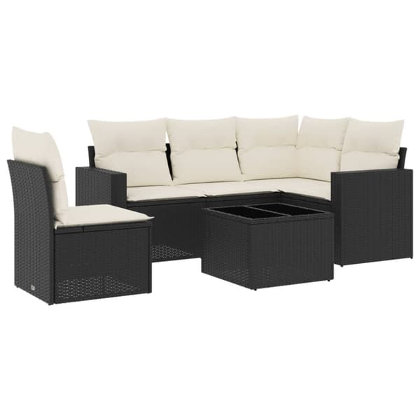 vidaXL sofasæt til haven 6 dele med hynder polyrattan sort