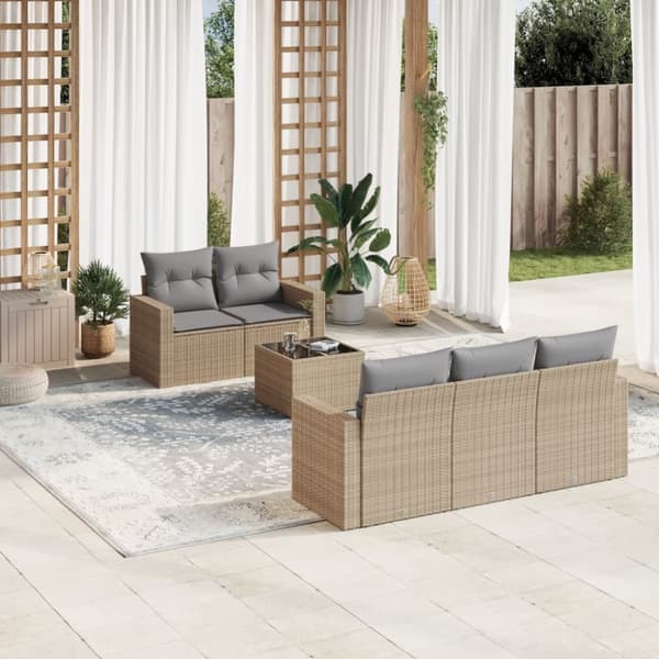 vidaXL sofasæt til haven 6 dele med hynder polyrattan beige