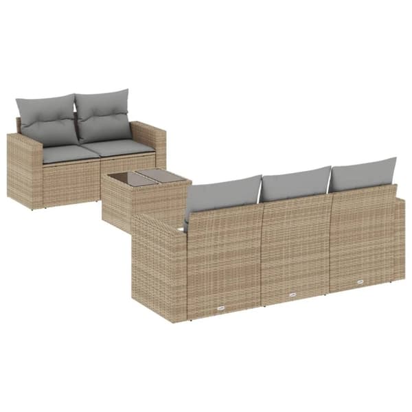 vidaXL sofasæt til haven 6 dele med hynder polyrattan beige