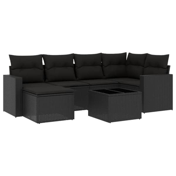 vidaXL sofasæt til haven 7 dele med hynder polyrattan sort