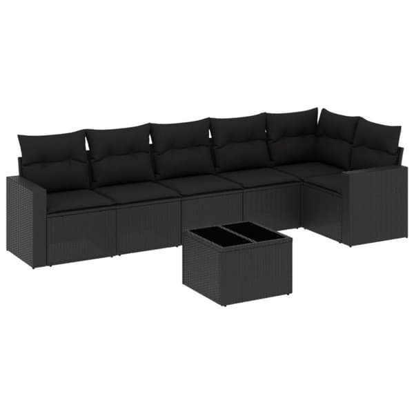 vidaXL sofasæt til haven 7 dele med hynder polyrattan sort
