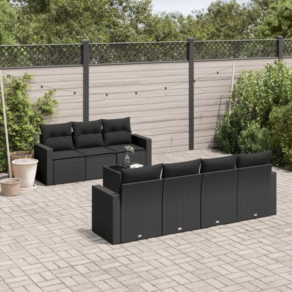 vidaXL sofasæt til haven 8 dele med hynder polyrattan sort