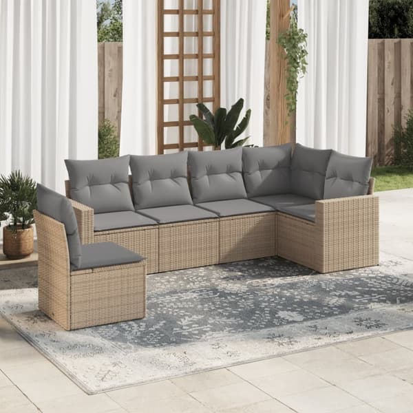 vidaXL sofasæt til haven 6 dele med hynder polyrattan beige