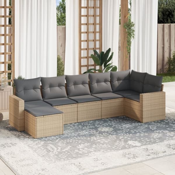 vidaXL sofasæt til haven 7 dele med hynder polyrattan beige