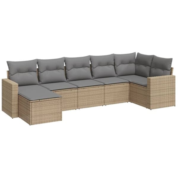 vidaXL sofasæt til haven 7 dele med hynder polyrattan beige
