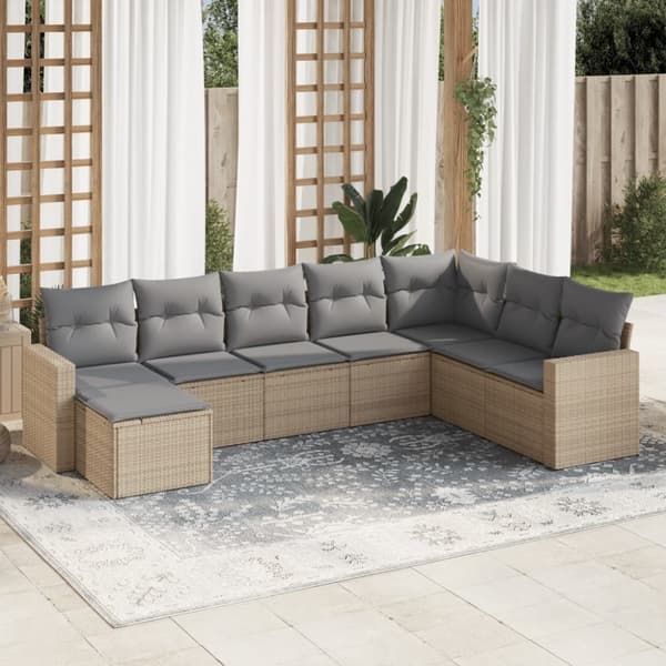 vidaXL sofasæt til haven 8 dele med hynder polyrattan beige