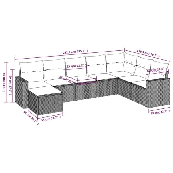 vidaXL sofasæt til haven 8 dele med hynder polyrattan beige