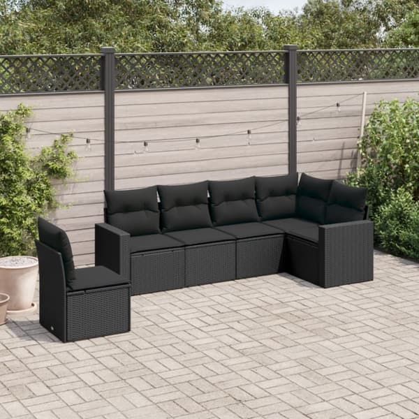 vidaXL sofasæt til haven 6 dele med hynder polyrattan sort