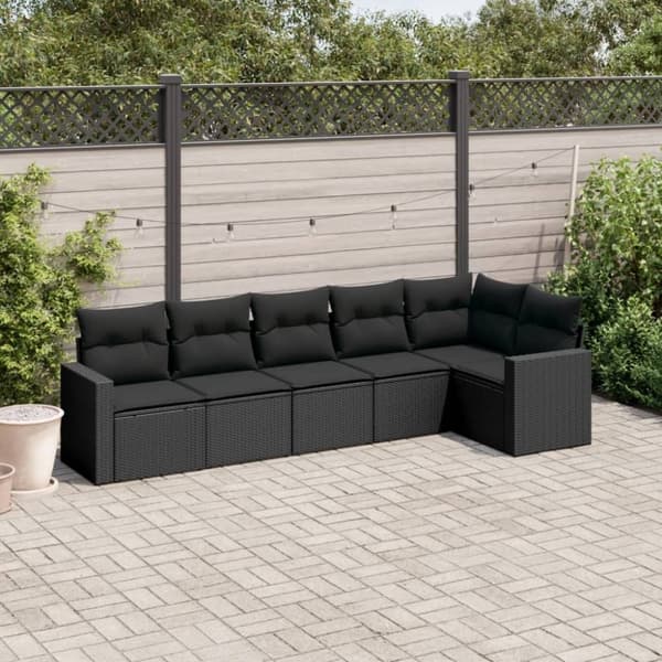 vidaXL sofasæt til haven 6 dele med hynder polyrattan sort