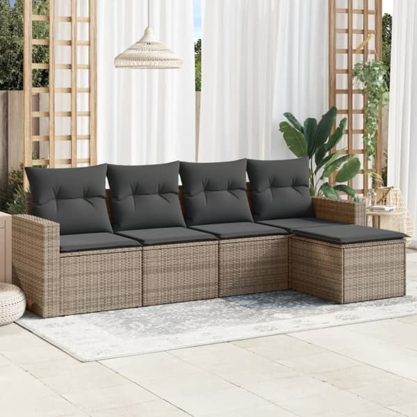 vidaXL sofasæt 5 dele med hynder polyrattan grå