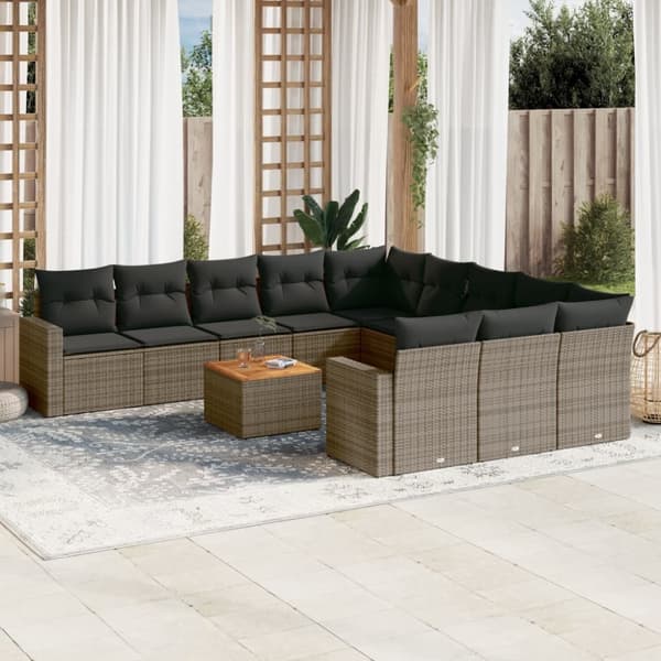 vidaXL sofasæt til haven 12 dele med hynder polyrattan grå
