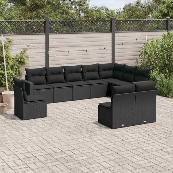 vidaXL sofasæt til haven 10 dele med hynder polyrattan sort