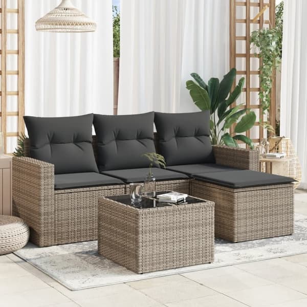 vidaXL sofasæt 5 dele med hynder polyrattan grå