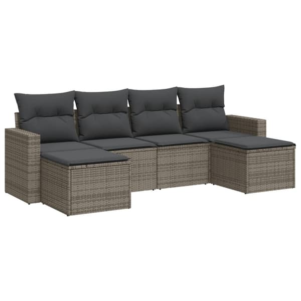 vidaXL sofasæt til haven 6 dele med hynder polyrattan grå