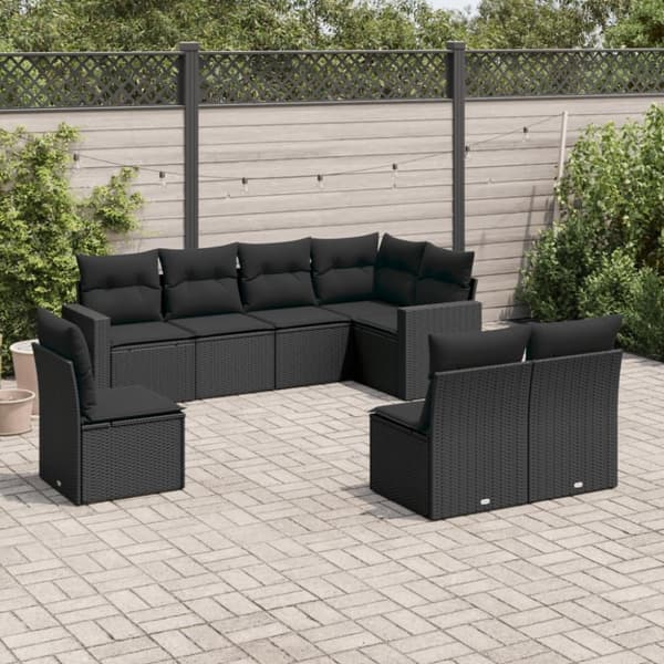 vidaXL sofasæt til haven 8 dele med hynder polyrattan sort