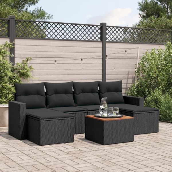 vidaXL sofasæt til haven 7 dele med hynder polyrattan sort