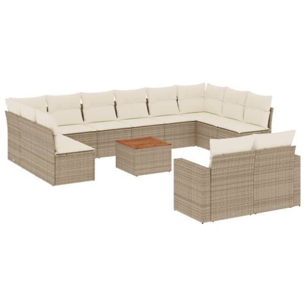 vidaXL sofasæt til haven 13 dele med hynder polyrattan beige